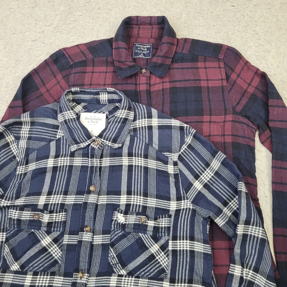 Lot of 2 Abercrombie Fitch Flannel Shirts Womens XS Plaid Long Sleeve Button Up